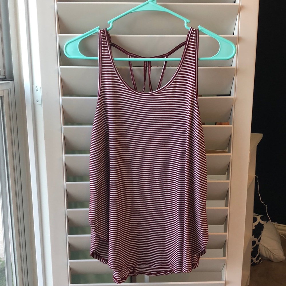 Maroon & White Striped Tank with back detailing